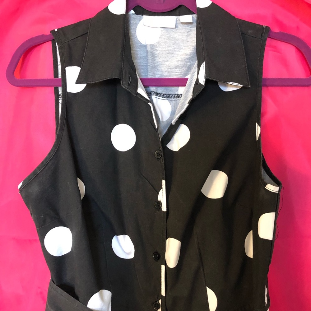 NY & Co Black Dot Print Poplin Fit & Flare Dress, S - Picture 5 of 8